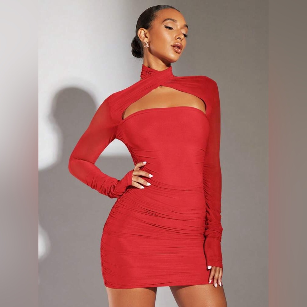 Red Long-Sleeve Cutout Bodycon Dress NWT